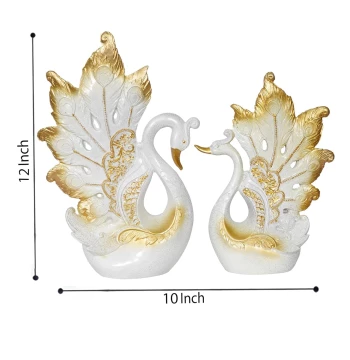 Decorative Swan Pair Showpiece, Resin Crafted Animal Figurine with Golden Feather Accents