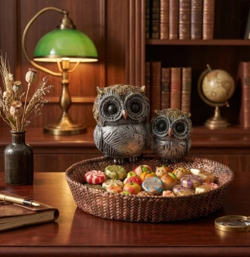 Owl Family Decorative Tray – Antique Finish Trinket Bowl