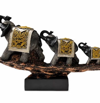 Elephant Family Showpiece – Raised Trunk Trio on Base