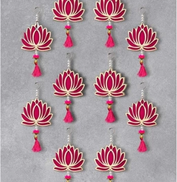 Lotus Wall Hanging - Pink & Gold Decorative Hanging with Tassel