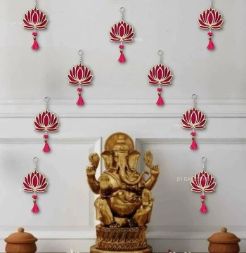 Lotus Wall Hanging - Pink & Gold Decorative Hanging with Tassel