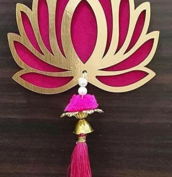 Lotus Wall Hanging - Pink & Gold Decorative Hanging with Tassel