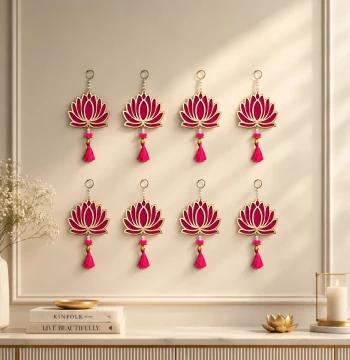 Lotus Wall Hangings Set of 8 - Pink & Gold Festive Decorations