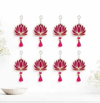 Lotus Wall Hangings Set of 8 - Pink & Gold Festive Decorations