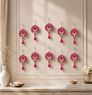 Lotus Wall Hangings Set of 14 - Pink & Gold Festive Decorations