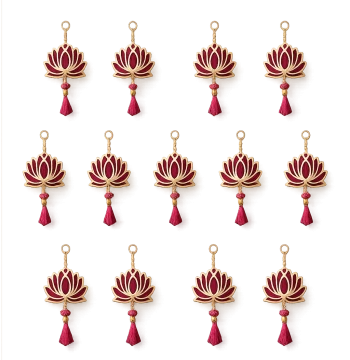 Lotus Wall Hangings Set of 14 - Pink & Gold Festive Decorations