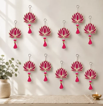 Lotus Wall Hangings Set of 14 - Pink & Gold Festive Decorations