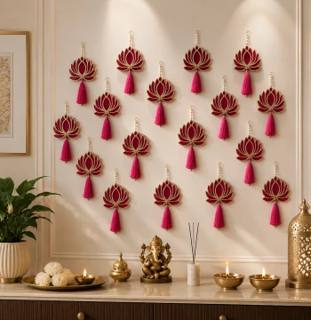 Lotus Wall Hangings Set of 18 - Pink & Gold Festive Decorations