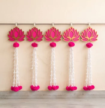 Lotus Hangings with Floral Tassels - Pink & Gold Festive Decor