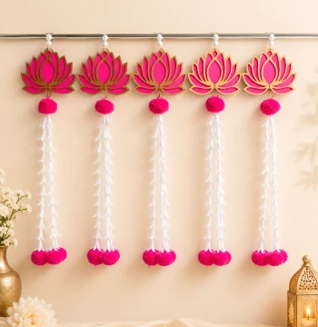 Lotus Hangings with Floral Tassels - Pink & Gold Festive Decor