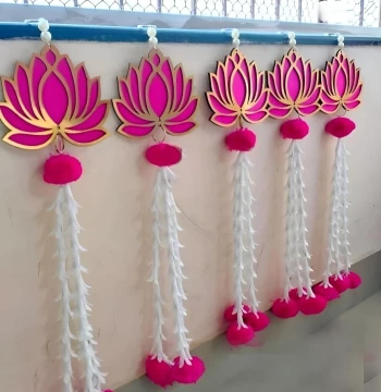 Lotus Hangings with Floral Tassels - Pink & Gold Festive Decor