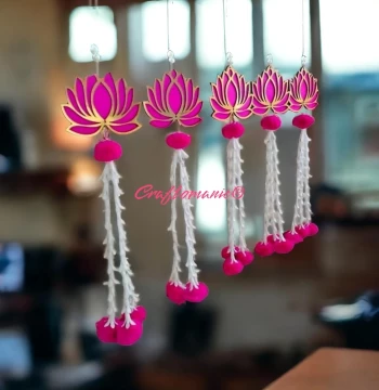 Lotus Hangings with Floral Tassels - Pink & Gold Festive Decor
