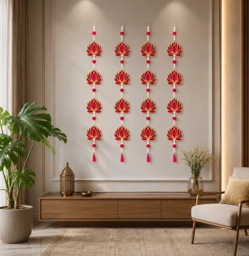 Lotus Long Line Hangings - Set of 4 Pearl Latkans for Door & Wall