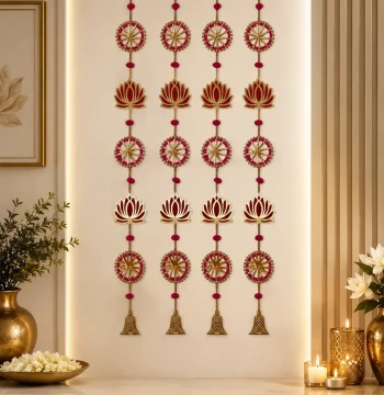 Lotus & Bell Long Line Hangings - Set of 4 Latkans for Door & Wall