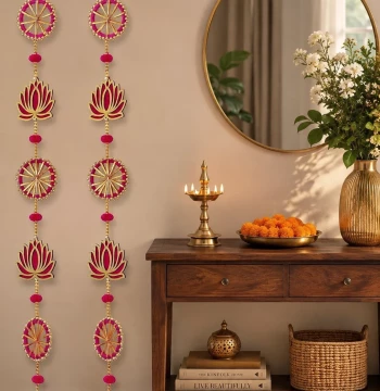 Lotus & Bell Long Line Hangings - Set of 2 Latkans for Door & Wall