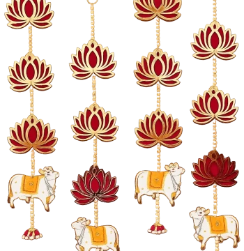Lotus & Cow Long Line Hangings - Set of 4 Latkans for Door & Wall