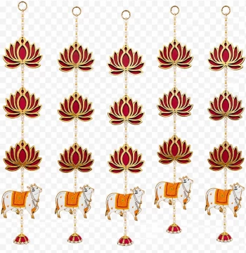 Lotus & Cow Long Line Hangings - Set of 6 Latkans for Door & Wall
