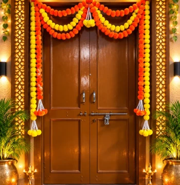 Artificial Marigold Flower Door Toran - Yellow & Orange Diwali Bandarwal