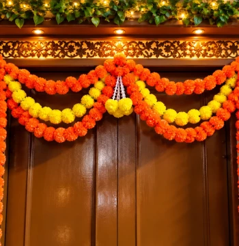 Artificial Marigold Flower Door Toran - Yellow & Orange Diwali Bandarwal