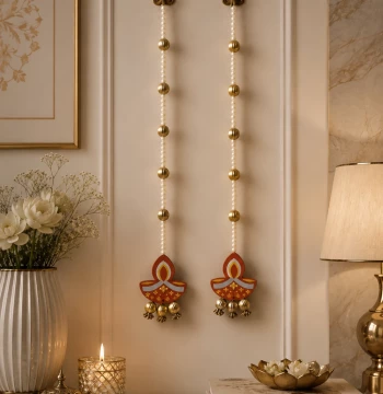 Diya Wall Hanging with Bead Balls - Set of 2 Festive Latkans