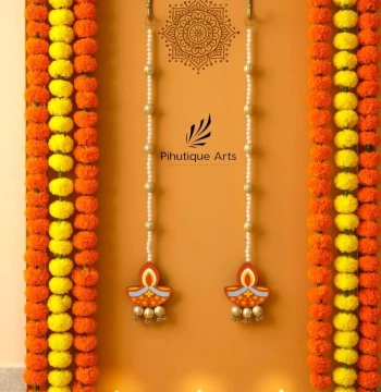 Diya Wall Hanging with Bead Balls - Set of 2 Festive Latkans